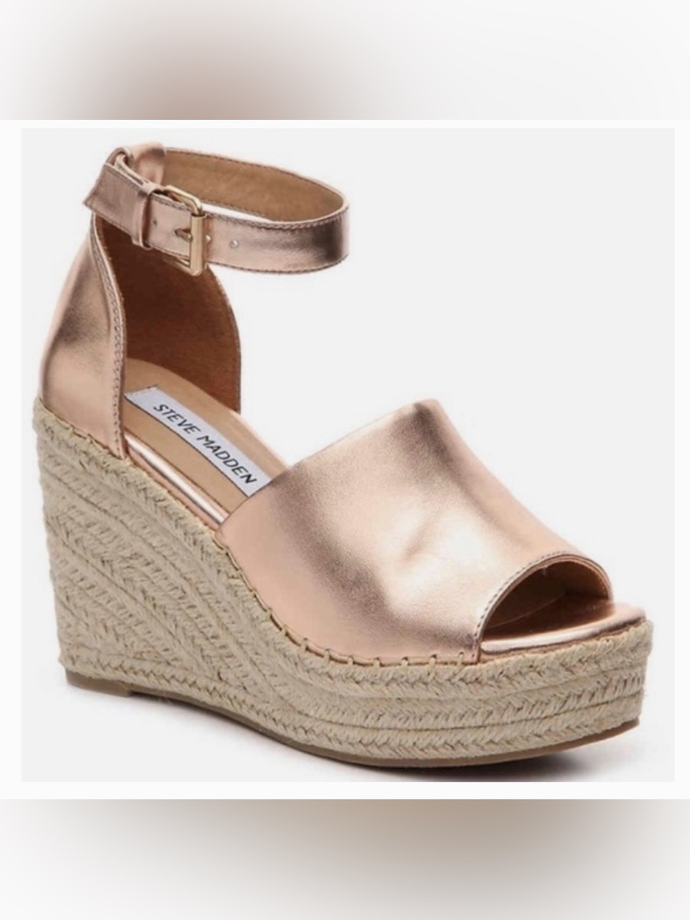 Steve Madden Rose Gold Metallic Espadrille Wedge Sandals Garden  Summer Wedding